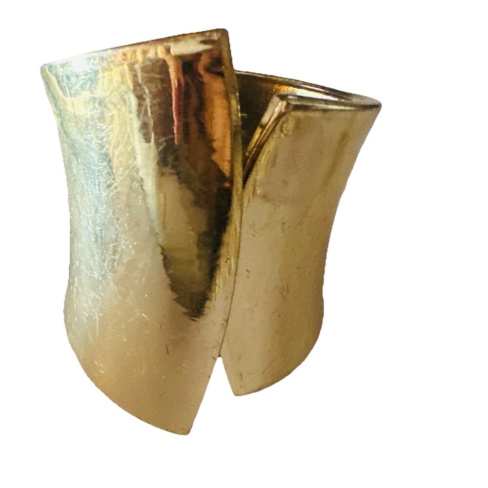Vintage Gold Tone Wide Cuff Bracelet Hinged Bold Modernist Statement Sculptural